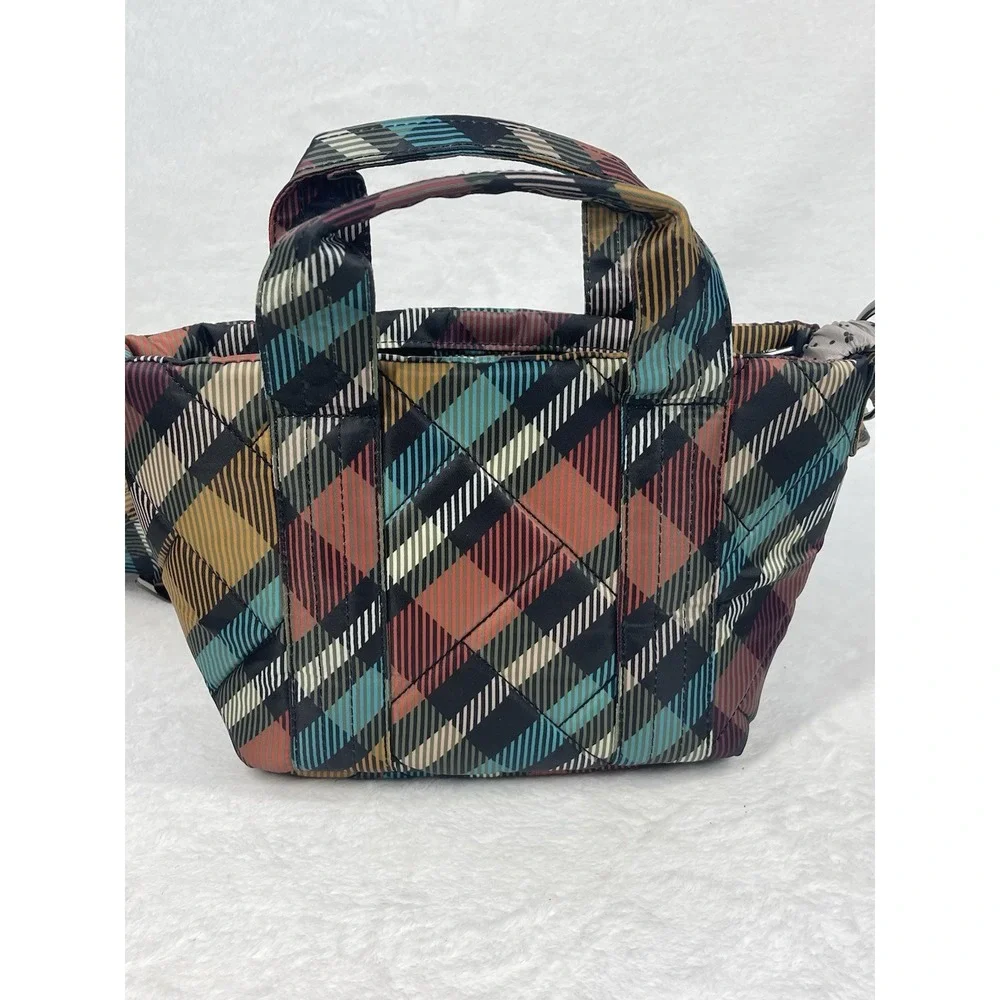 Lug Dary Mini Crossbody Bag Quilted Plaid Multi Pocket Top Handles Zip Purse
